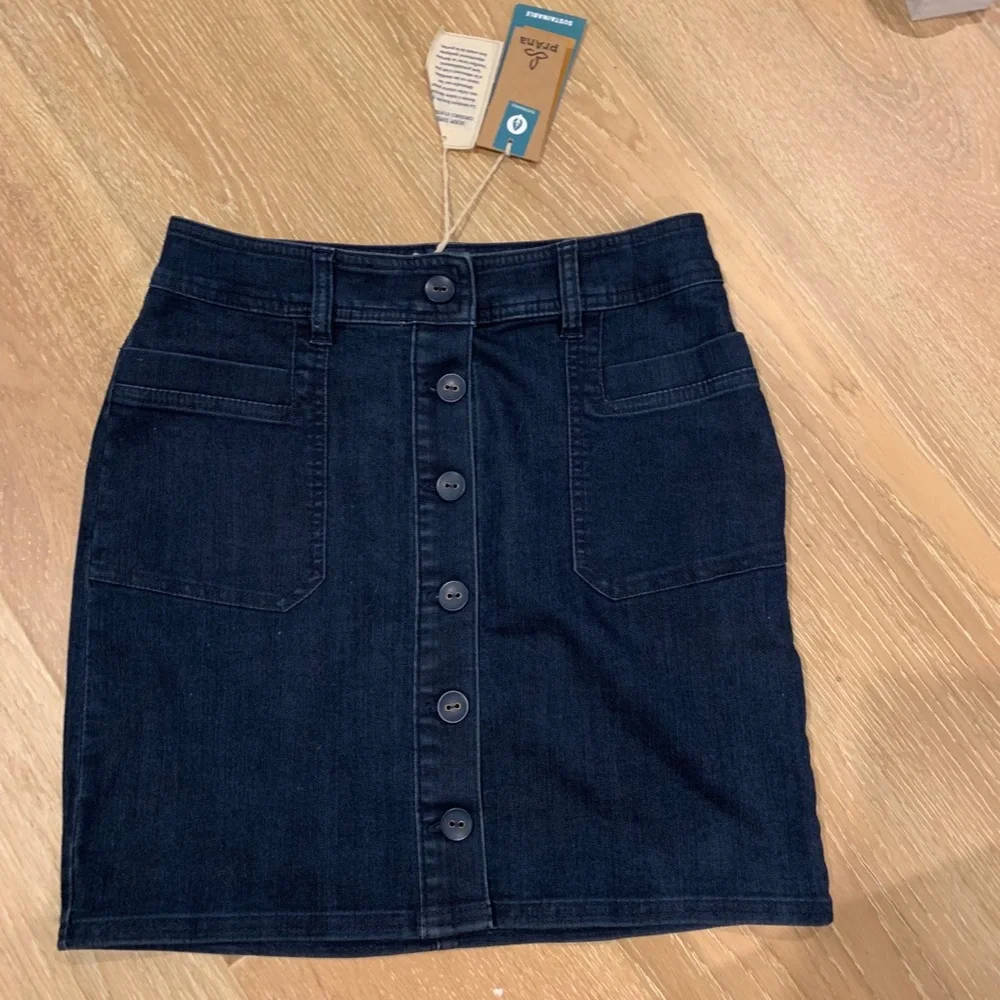 Prana Kara Indigo Denim Skirt Button Down 2 Jean High Waist Rise